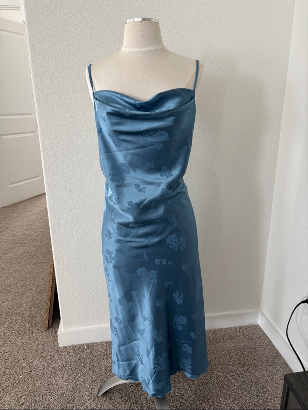 Satin Cowl Neck Slip Dress in Sky Blue